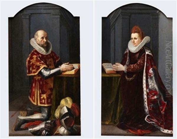 Henri D Halmale Y Marguerite T Seraerts (pair) Oil Painting by Frans Pourbus the younger