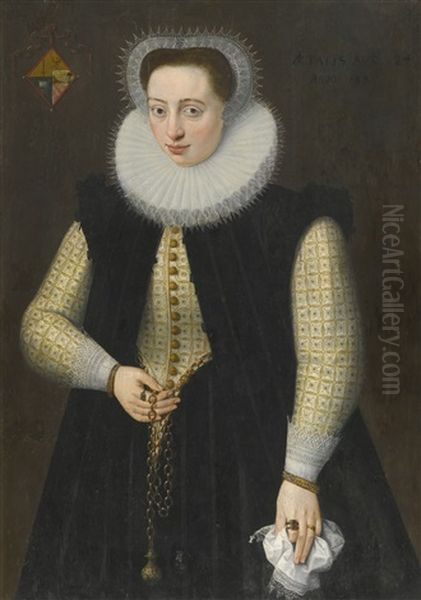 Portrait Of A Young Lady, Aged Twenty-four Oil Painting by Frans Pourbus the younger