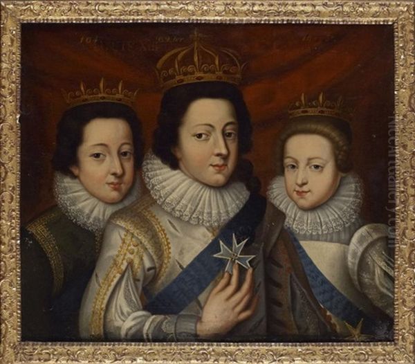 Portrait De Louis Xii, N. De France Duc D'orleans Et Gaston Duc D'anjou Et Francoise Madeleine D'orleans, Duchesse De Savoie, Marguerite Louise D'orleans Et Elisabeth D'orleans, Mademoiselle D'alencon (pair) Oil Painting by Frans Pourbus the younger