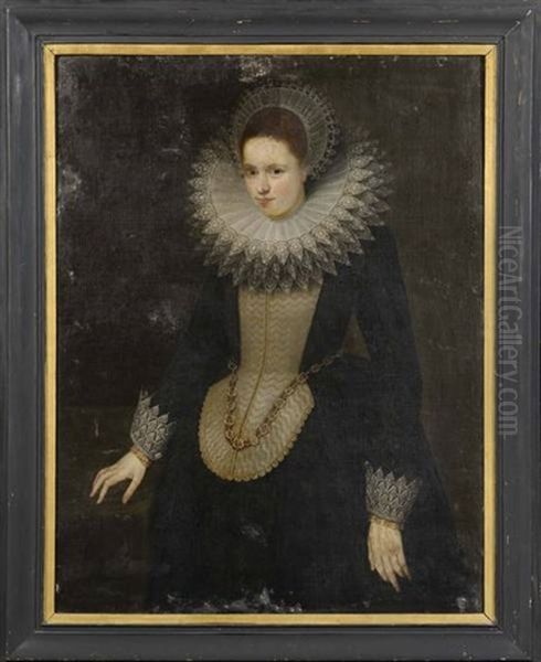 Portrait D'une Dame De Qualite A La Fraise Blanche Oil Painting by Frans Pourbus the younger