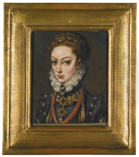 Portrait Of Lady, Traditionally Identified As Anne Of Austria, Head And Shoulders, Wearing A Lace Ruff Oil Painting by Frans Pourbus the younger