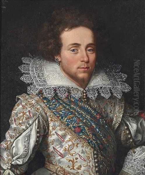 Portrait Of A Gentleman, Traditionally Identified As Maximilien, Marquis Of Rosny (1587-1634), Half-length, In A Slashed And Gold-embroidered Doublet... Oil Painting by Frans Pourbus the younger