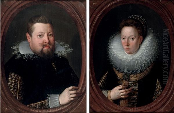 Portrait Of A Gentleman (+ Portrait Of A Lady; Pair) by Frans Pourbus the younger