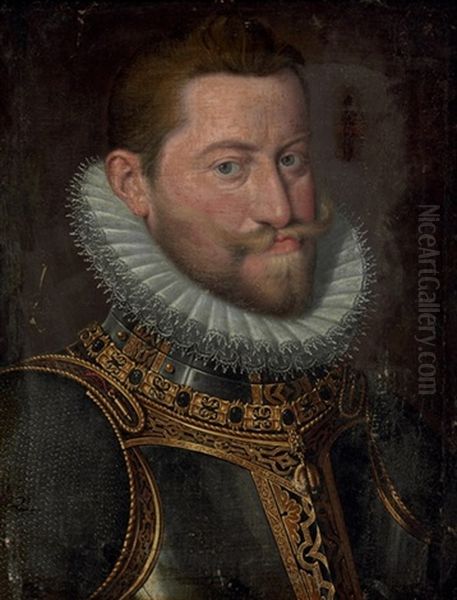 Portrait Of Emperor Rudolf Ii Wearing A Breastplate Oil Painting by Frans Pourbus the younger