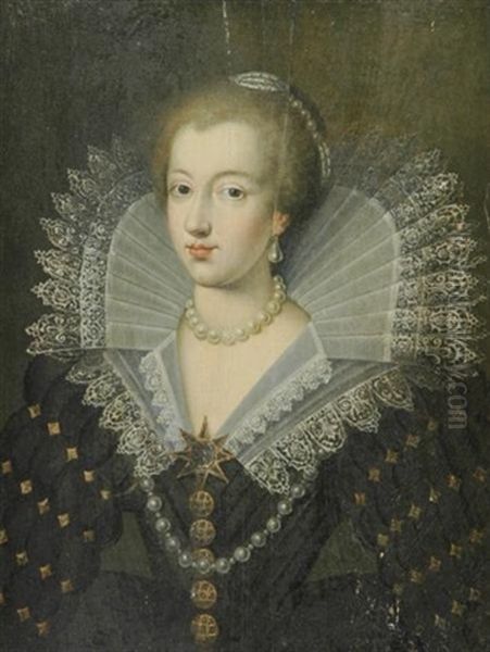 Portrait Of A Lady In Pearls And Lace Oil Painting by Frans Pourbus the younger