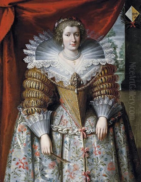 Portrait Of A Noblewoman In A Richly Gold-embroidered Dress And A Jewelled Brooch Oil Painting by Frans Pourbus the younger