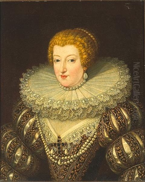 A Portrait Of Anne Of Austria, Half-length Oil Painting by Frans Pourbus the younger