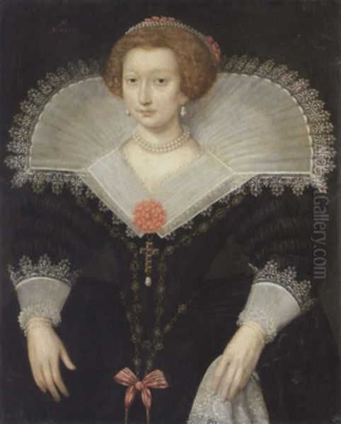 A Portrait Of A Lady Wearing A Black Dress And White Lace Collar Oil Painting by Frans Pourbus the younger