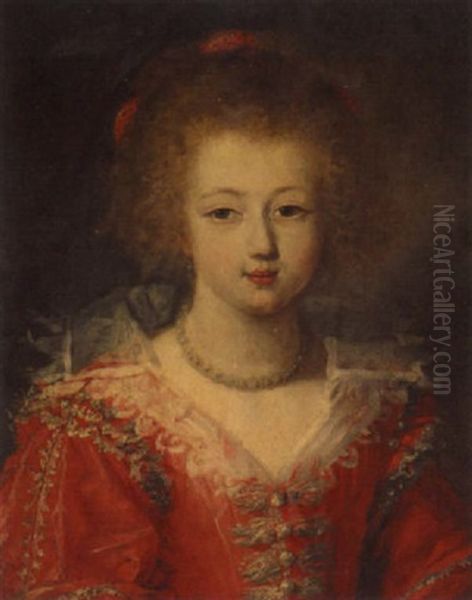 Portrait Of A Young Girl Wearing A Red Embroidered Dress And A White Ruff Oil Painting by Frans Pourbus the younger