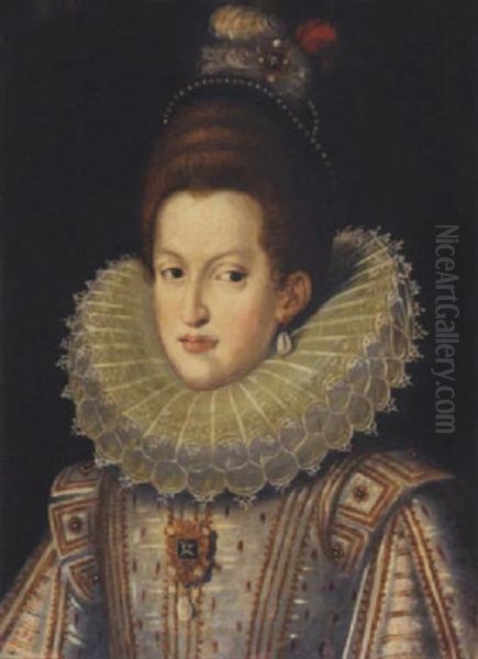 Portrait Of Margaret Of Austria Wearing A White Ruff Oil Painting by Frans Pourbus the younger