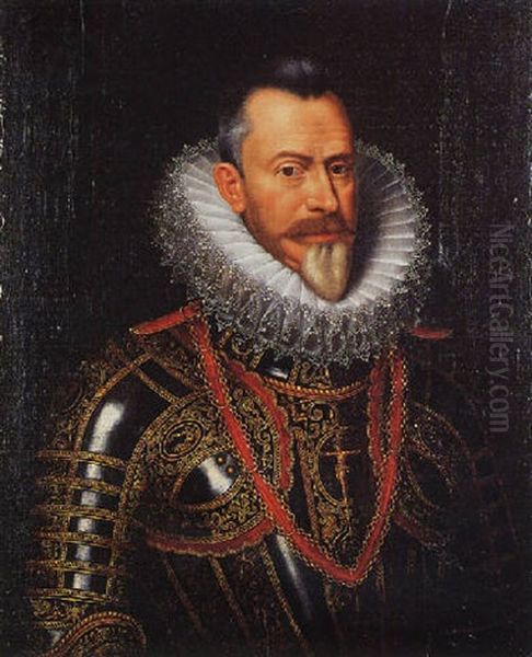 Portrait Of Archduke Albert Of Austria In Gilt Chaised Armour Oil Painting by Frans Pourbus the younger