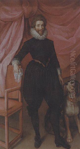 Portrait Of Henri De Lorraine, Duc De Guise, Called Le Balafre, With A Dog Sitting At His Side Oil Painting by Frans Pourbus the younger