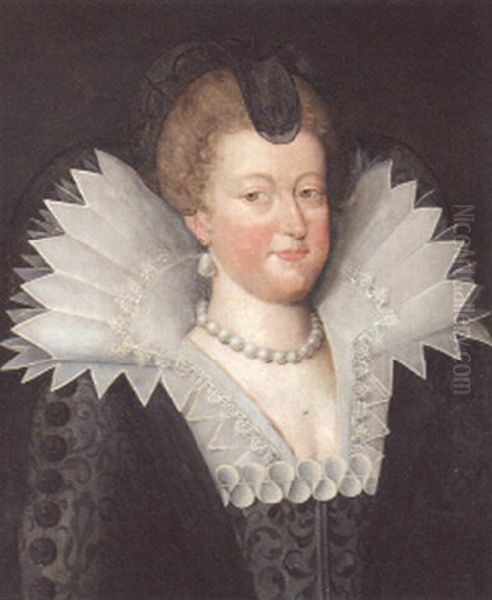 Portrait Of Maria De' Medici, Bust-length, In A Black Dress And A Lace Collar Oil Painting by Frans Pourbus the younger