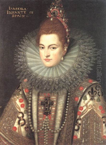 Portrait Of Isabella Clara Eugenia Infanta Of Spain, Half Length, Wearing Lace Ruff Oil Painting by Frans Pourbus the younger