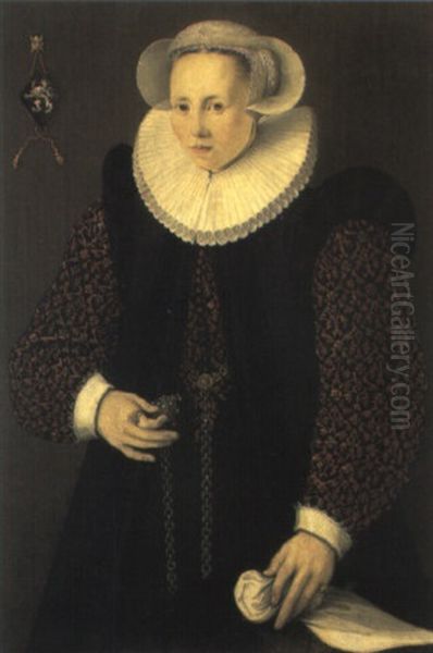 Portrait D'une Dame Ag,e De 27 Ans, Tenant Un Mouchoir Dans Sa Main Gauche Oil Painting by Frans Pourbus the younger