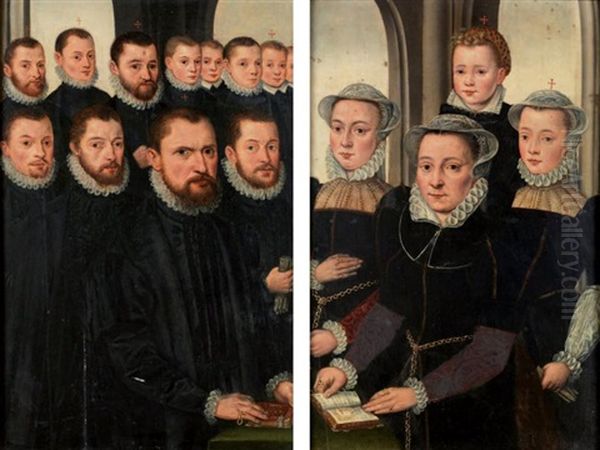 Portrait D'un Pere De Famille, De Ses Proches Et De Ses Garcons Et Mere Et Ses Trois Filles (2 Works) Oil Painting by Pieter Jansz Pourbus