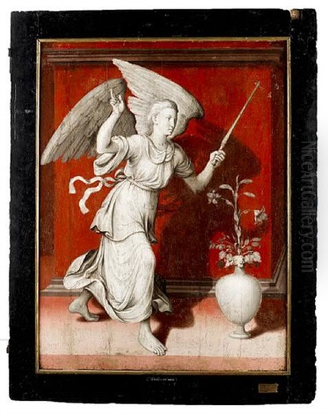 The Annunciating Angel (+ The Death Of The Virgin; 2 Works From A Triptych) Oil Painting by Pieter Jansz Pourbus