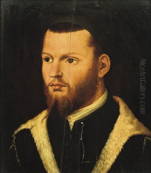 Portrait Of A Gentleman In A Fur-lined Black Costume Oil Painting by Pieter Jansz Pourbus