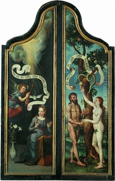 L'annonciation (+ Adam Et Eve; 2 Dbl-sided Works, Forming The Wings Of A Triptych) Oil Painting by Pieter Jansz Pourbus