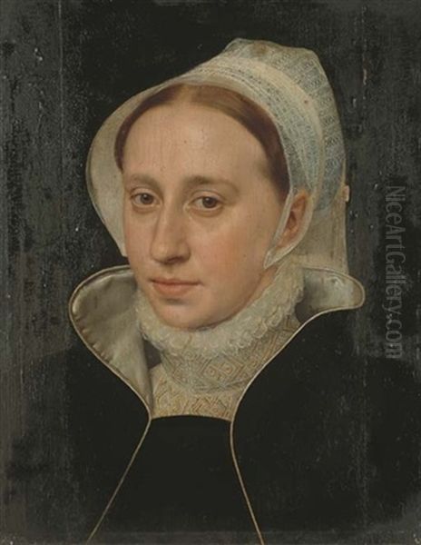 Portrait De Femme En Buste A La Coiffe Blanche Oil Painting by Pieter Jansz Pourbus