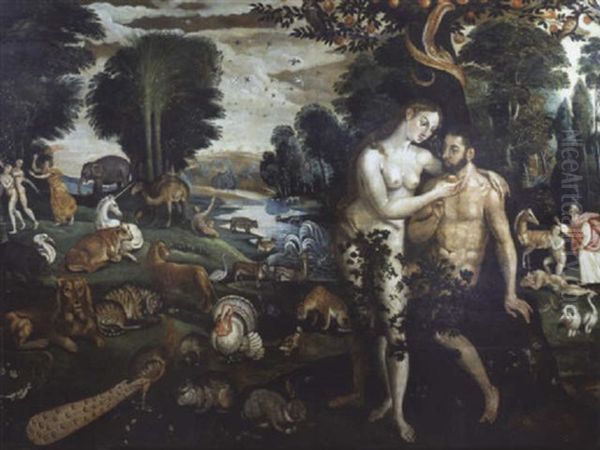 Adam Et Eve Dans Le Jardin D'eden Oil Painting by Pieter Jansz Pourbus