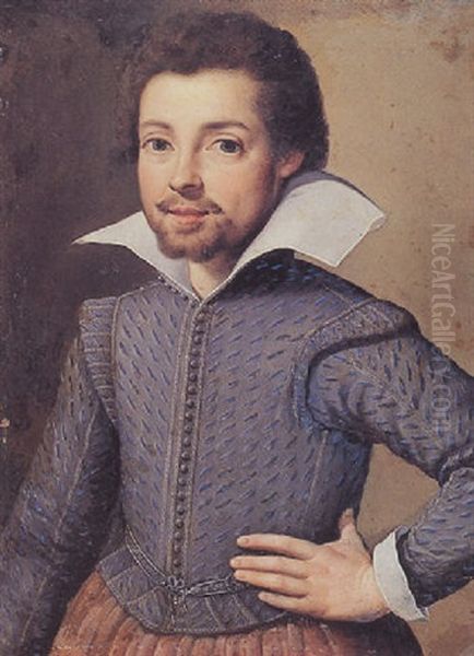 Portrait Of A Young Man In A Grey Slashed Doublet Oil Painting by Pieter Jansz Pourbus