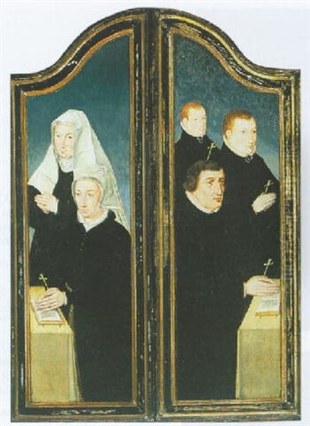 Three Male And Two Female Donors Oil Painting by Pieter Jansz Pourbus