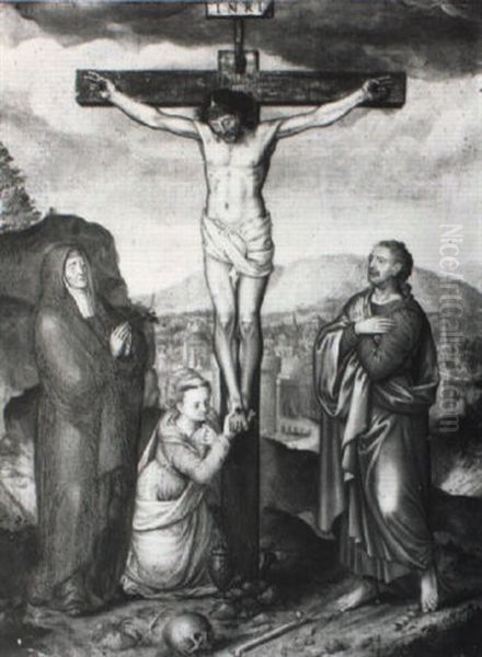 The Crucifixion With The Virgin Mary, Mary Magdalene And St. John Oil Painting by Pieter Jansz Pourbus