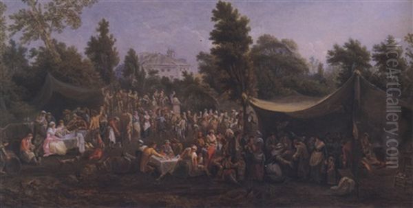 Village Fete Oil Painting by Jean-Baptiste Pourcelly