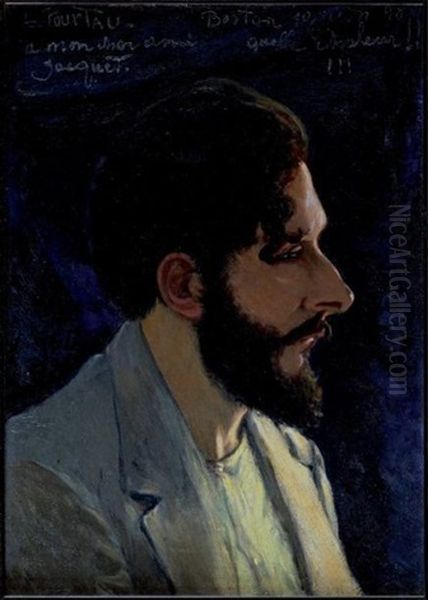 Portrait D'homme De Profil Oil Painting by Leon Pourtau