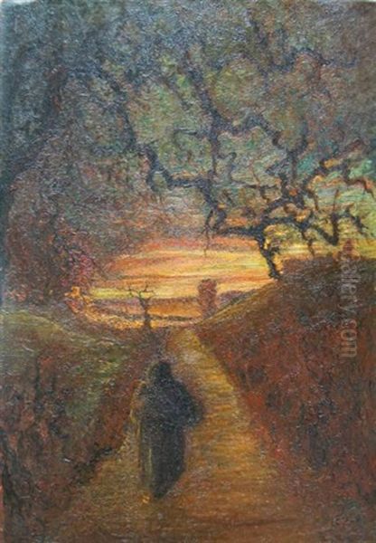 Personnage Dans Un Chemin La Nuit Oil Painting by Leon Pourtau