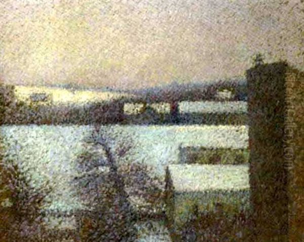 Maisons Au Bord De Saone En Hiver Oil Painting by Leon Pourtau