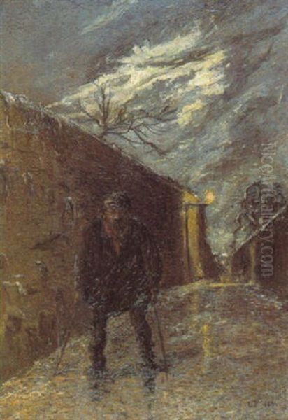 Homme Dans Une Ruelle, Le Soir Oil Painting by Leon Pourtau