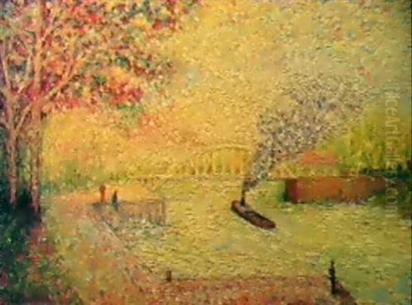 Vue Des Quais De La Saone Oil Painting by Leon Pourtau