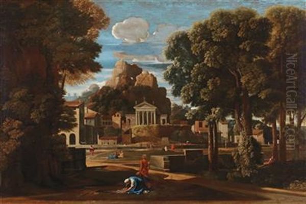 Landscape With The Gathering Of The Ashes Of Phocion Oil Painting by Nicolas Poussin