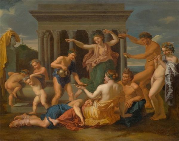 Bacchanal Before A Temple Oil Painting by Nicolas Poussin