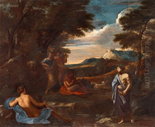 Landscape With Apollo And Marsyas Oil Painting by Nicolas Poussin