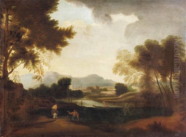 Weite Landschaft Mit Schlossanlage An Kleinem See Oil Painting by Nicolas Poussin