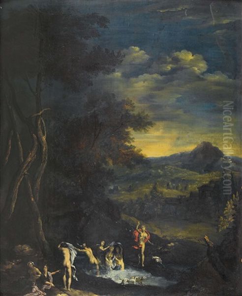 Die Badende Diana Von Aktaion Uberrascht Oil Painting by Nicolas Poussin