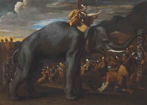 Hannibal Crossing The Alps On An Elephant Oil Painting by Nicolas Poussin