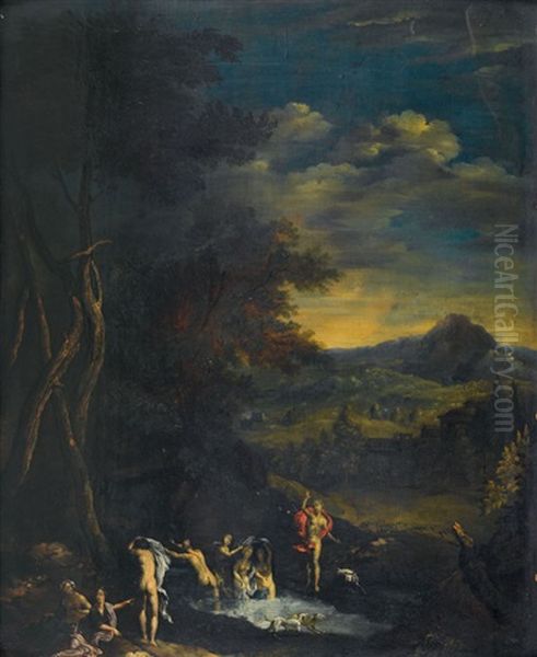 Die Badende Diana Von Aktaion Uberrascht Oil Painting by Nicolas Poussin