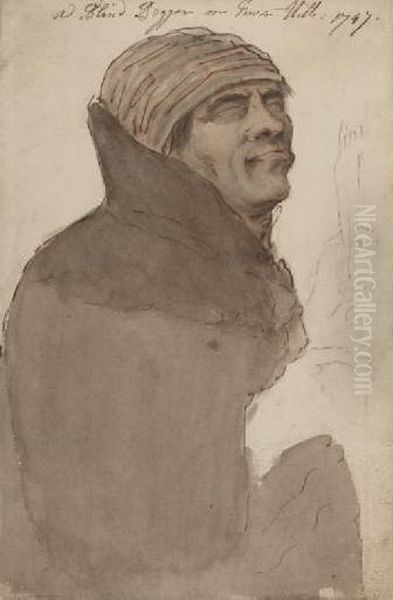 A Blind Beggar On Tower Hill Oil Painting by Louis P. Boitard