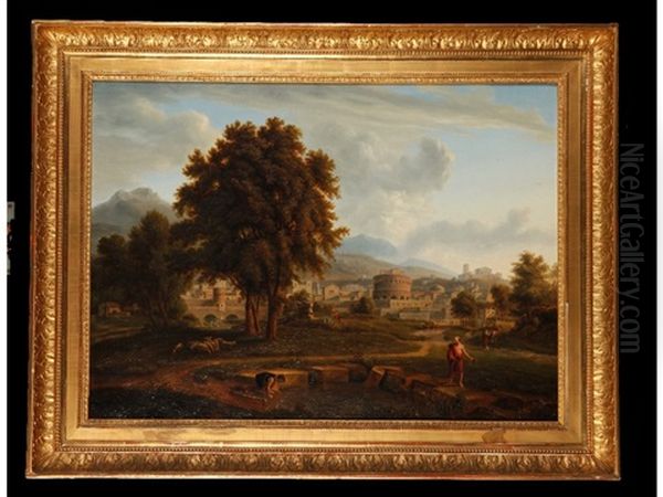 Diogenes Beside A Pool With An Italiante Landscape Beyond Oil Painting by Nicolas Poussin