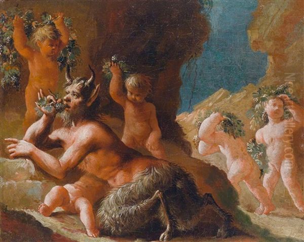 Bacchanal Mit Einem Satyr Und Putten Oil Painting by Nicolas Poussin