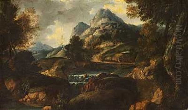 Bjerglandskab Med En Brusende Flod Oil Painting by Nicolas Poussin