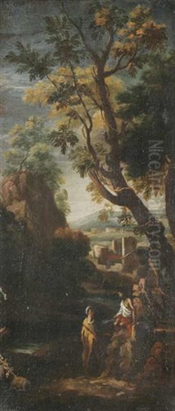 Arkadische Landschaft Mit Figurlicher Staffage Am Bach Oil Painting by Nicolas Poussin