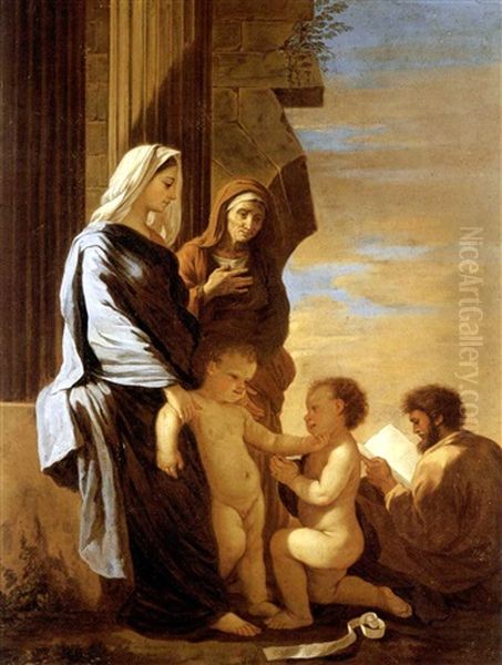 La Sainte Famille Avec Sainte Elisabeth Et Saint Jean-baptiste Oil Painting by Nicolas Poussin