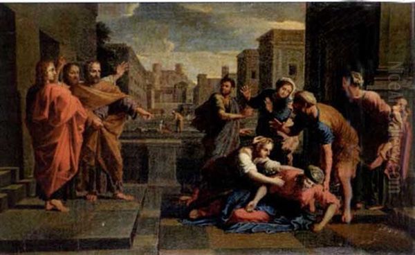 La Mort De Saphire Oil Painting by Nicolas Poussin