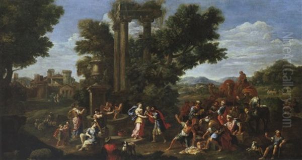 Rebecca Und Eliezer Am Brunnen Oil Painting by Nicolas Poussin