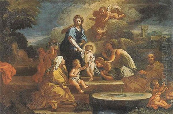 Holy Family With Angels In A Landscape Oil Painting by Nicolas Poussin